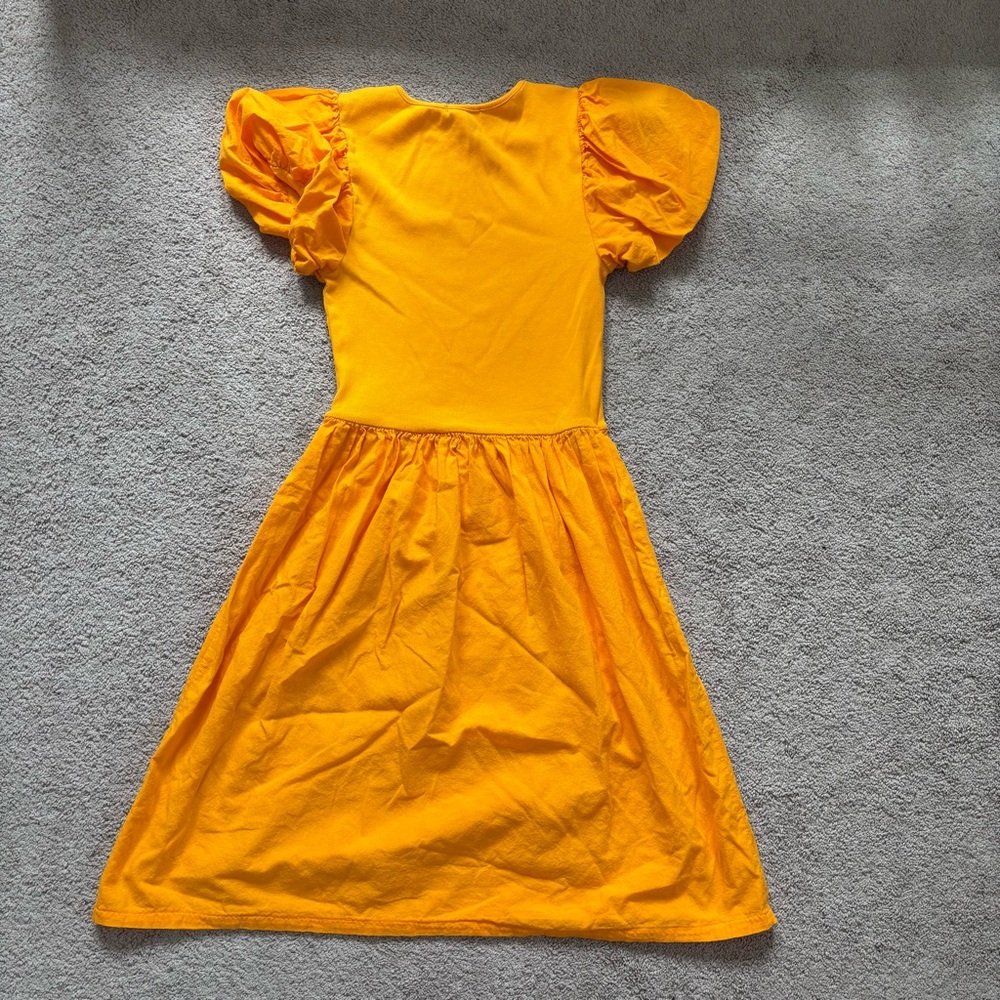 ZARA Vibrant Orange Puff Sleeve Multi-media Combination Knee Length Dress M - Picture 3 of 9